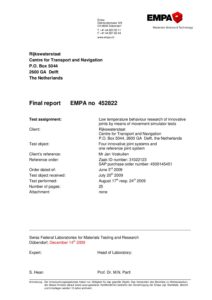 Empa final report low temperature behaviour research of innovative joints by means of movement simulator tests