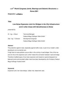 Low noise expansion joint for bridges in the city infrastructure